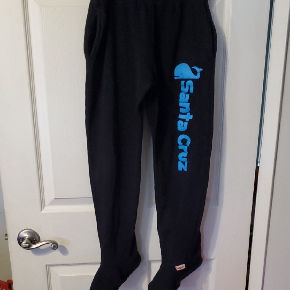 Santa Cruz Black Sweats with Feet & Bright Blue Logo